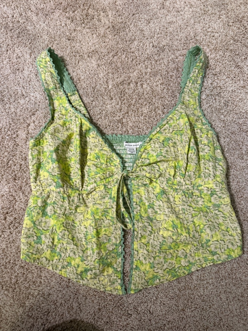 American Eagle Outfitters Green Floral Tie-Front Camisole